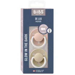 Bibs De Lux 2-Pack, Latex Pacifier, Size 2, Blush GLOW/Vanilla GLOW