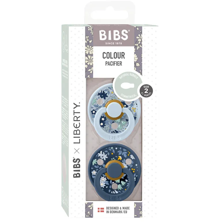 Bibs Liberty, 2-Pack Colour Chamomile Lawne, Natural Rubber Pacifiers, Size 2 - Baby Blue Mix