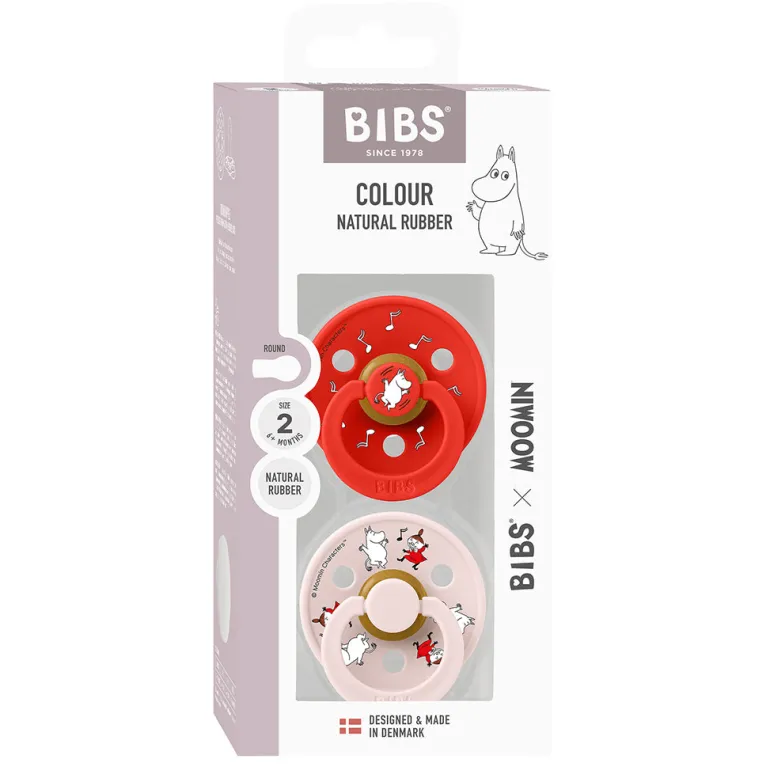 Bibs Natural Rubber Pacifiers, 2-Pack, Size 2 - Moomin, Dancing Candy - Apple Mix