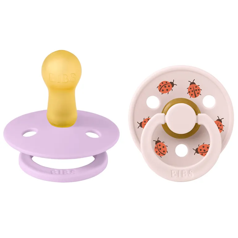 Bibs Natural Rubber Pacifier, 2-Pack, Size 2 - Studio Colour, Ladybug - Violet Sky Mix