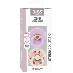 Bibs Natural Rubber Pacifier, 2-Pack, Size 2 - Studio Colour, Ladybug - Violet Sky Mix
