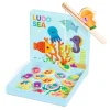Djeco Wooden Educational Game, Ludo Sea – 4-in-1 Game Set including Fishing Game
