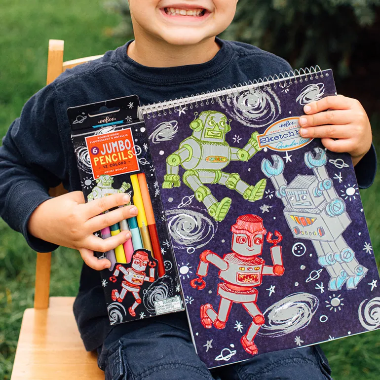 eeBoo 6 Jumbo Double-Ended Colored Pencils, Robot
