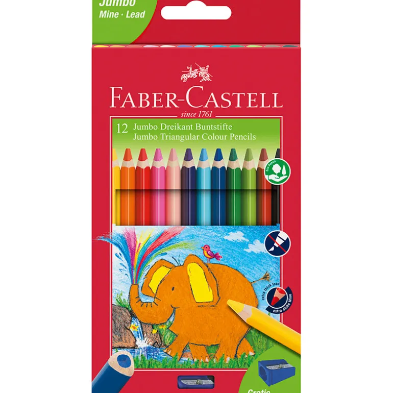 Faber-Castell, 12 Triangular Jumbo Colour Pencils with Extra Broad Tip