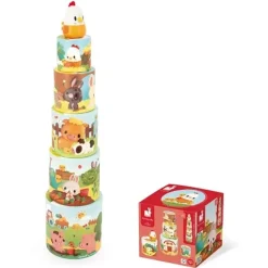 Janod Stacking Blocks, My First Pyramid - Farmyard Motifs