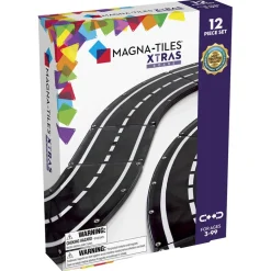 Magna-Tiles XTRAS Set with Roadway Pieces, Magnetic Building Set - 12 Pieces