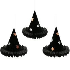 Meri Meri Halloween Decorations, Hanging Decor, Set of 3 Honeycomb Witch Hats