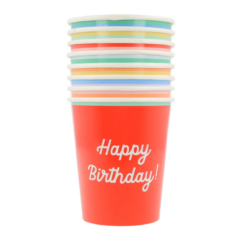 Meri Meri Paper Cups, Mixed 'Happy Birthday' – Pack of 8