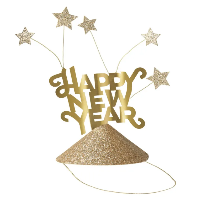 Meri Meri Party Hats with Gold Glitter, Happy New Year - Set of 6.