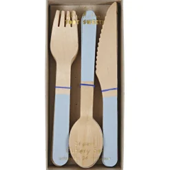 Meri Meri Wooden Cutlery, Toot Sweet - Blue - 24 Pieces