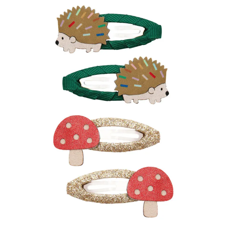 Mimi & Lula Hair Accessories, 4 Hair Clips - Harry Hedgehog Mushroom Village
