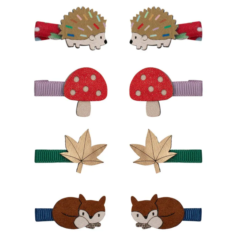 Mimi & Lula Hair Accessories, 8 Hair Clips - Mini Autumn Mushroom Village