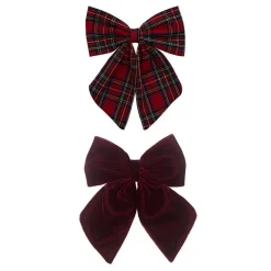 Mimi & Lula Hair Accessories, 2 Hair Bows - Red Tartan Agnes Pony Pals