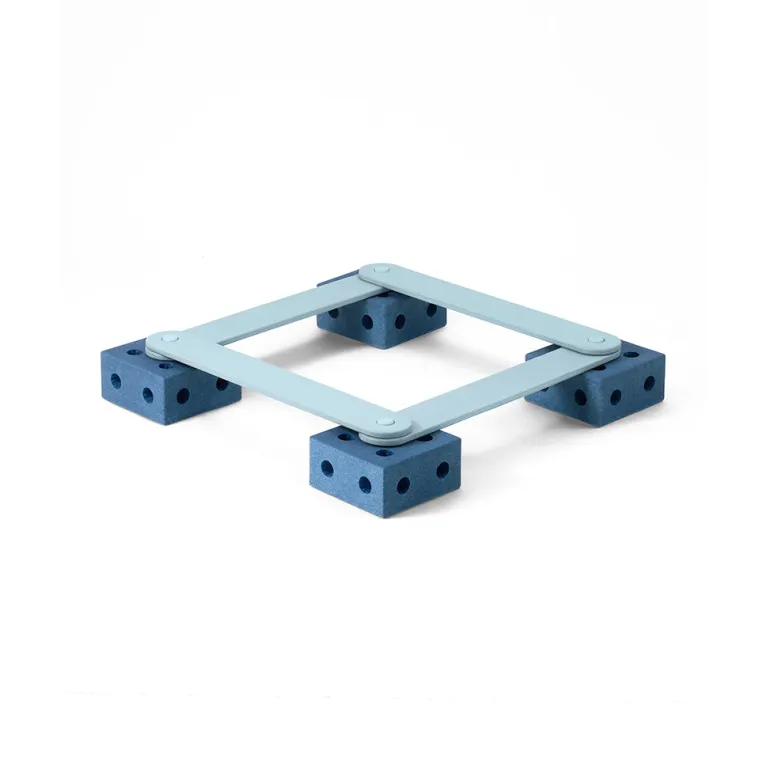 Modu Balance Track, Wooden Balance Beam with Foam Blocks, Activity Toy - Deep Blue / Sky Blue