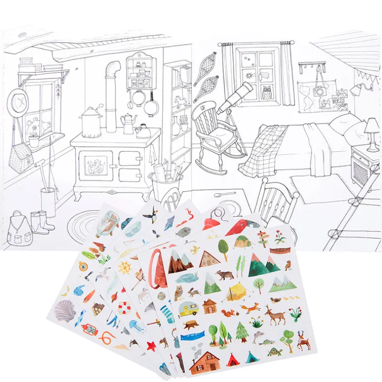 Moulin Roty Coloring and Sticker Book, Discover the World