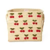 Natural Rice Basket with Small Cherry Embroideries