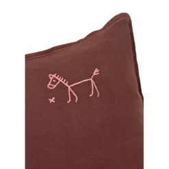 Nobodinoz Embroidered Pillow, 45 x 45 cm, Washed French Linen – Prune