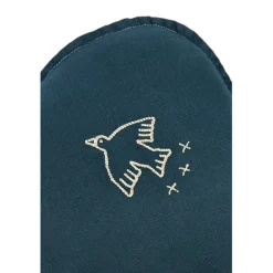 Nobodinoz Sky Cushion, Washed French Linen, Bird Embroidery - Deep Blue