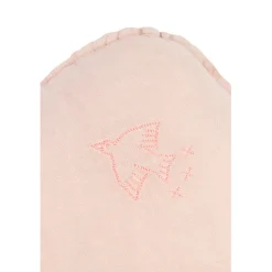 Nobodinoz Sky Pillow, Washed French Linen, Bird Embroidery - Mauve Pink