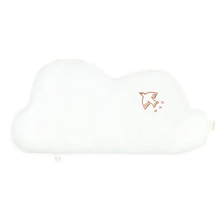 Nobodinoz Sky Pillow, Washed French Linen with Embroidered Birds – Off White