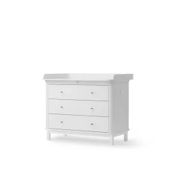 Oliver Furniture Wood puslekommode, m. 3 skuffer og stor plade - Hvid