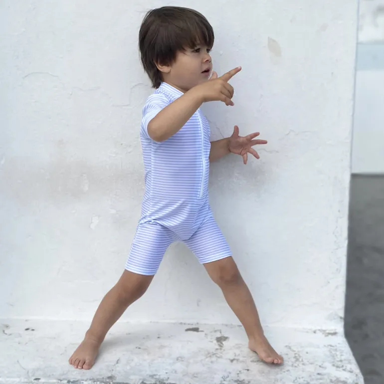 Petit Crabe UV Suit with Zipper, Natsu, Baby Blue/White – For ages 0 to 8 years