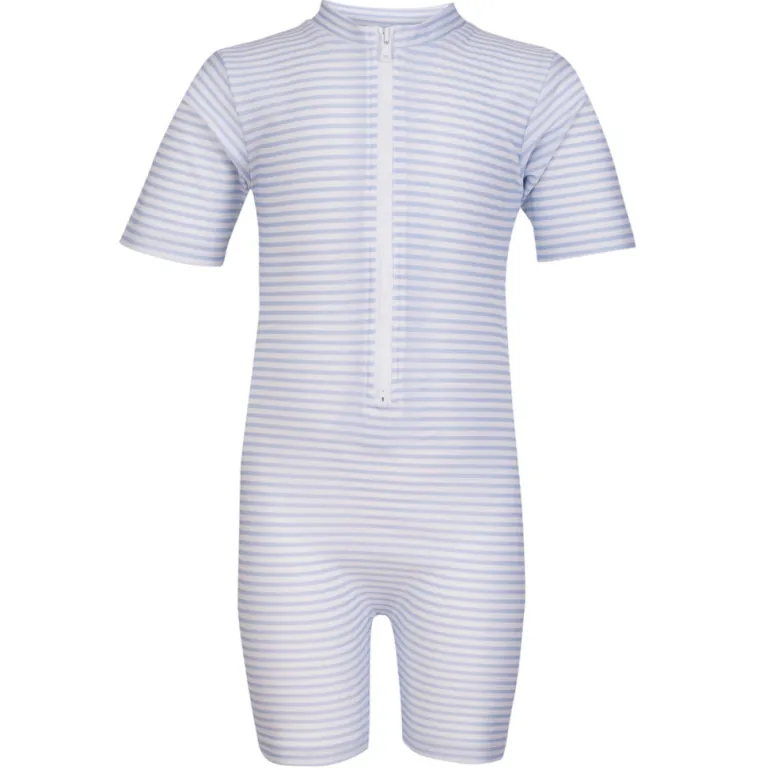 Petit Crabe UV Suit with Zipper, Natsu, Baby Blue/White – For ages 0 to 8 years