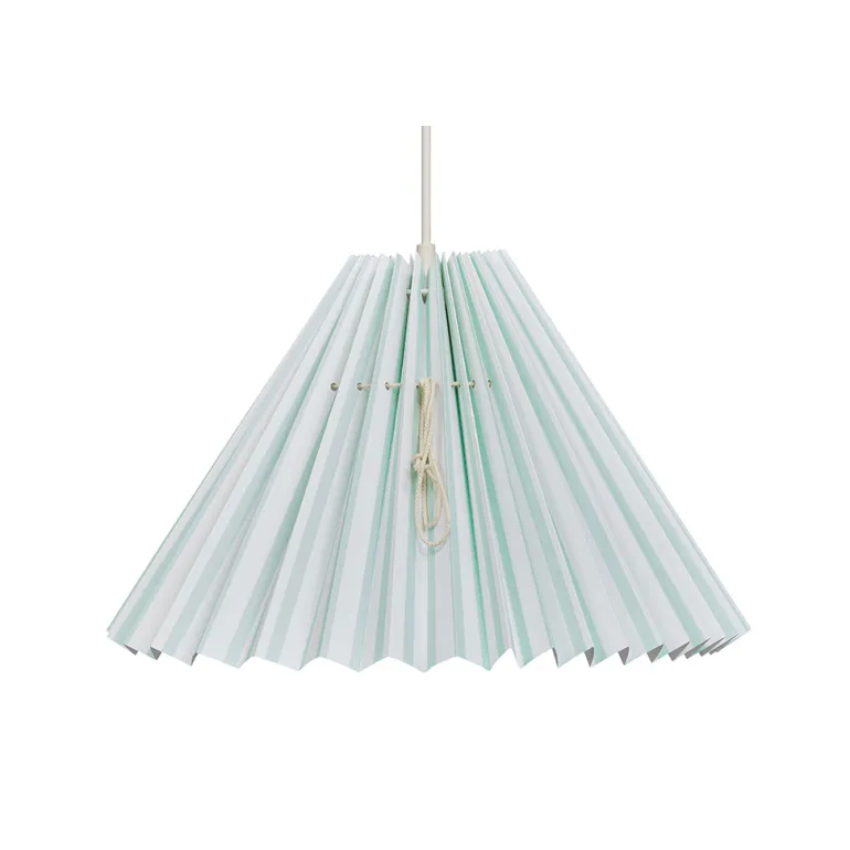 Pink Rose ceiling lamp with a folded paper shade - 32 cm - White with mint-colored stripes