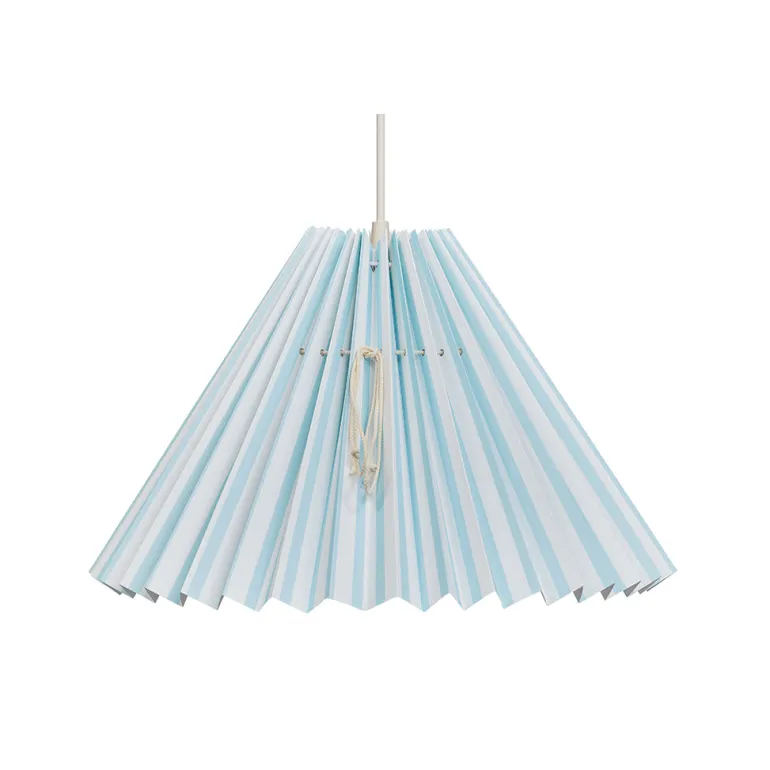 Pink Rose Ceiling Lamp with Folded Paper Shade - 32 cm - White with Light Blue Stripes