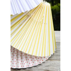 Pink Rose Ceiling Lamp with Folded Paper Shade - 32 cm - White with Light Blue Stripes