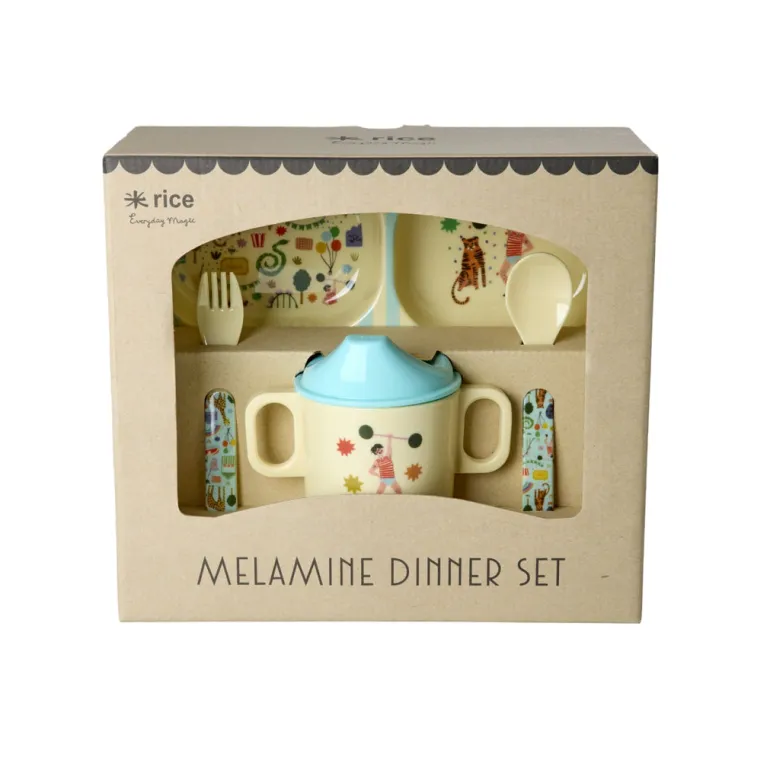 Rice Baby Dinner Set in Gift Box, Mint Fun Fair