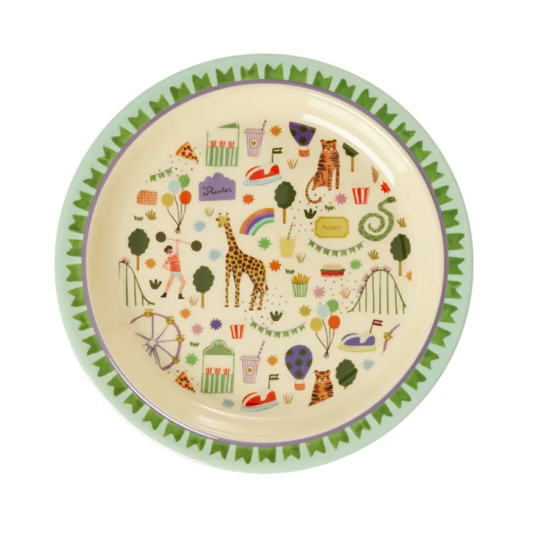 Rice Melamine Lunch Plate, Fun Fair Print - Mint