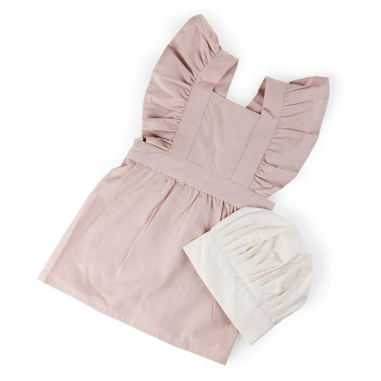 Sebra Children's Apron Set with Chef's Hat, Dusty Pink/Classic White