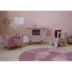 Sebra dukkevogn i træ, Blossom pink