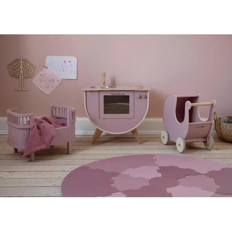 Sebra dukkevogn i træ, Blossom pink