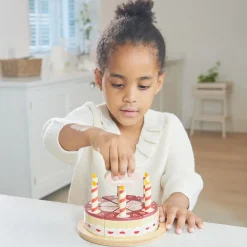 Tender Leaf, Wooden Play Food, Chocolate Celebration Cake with Candles