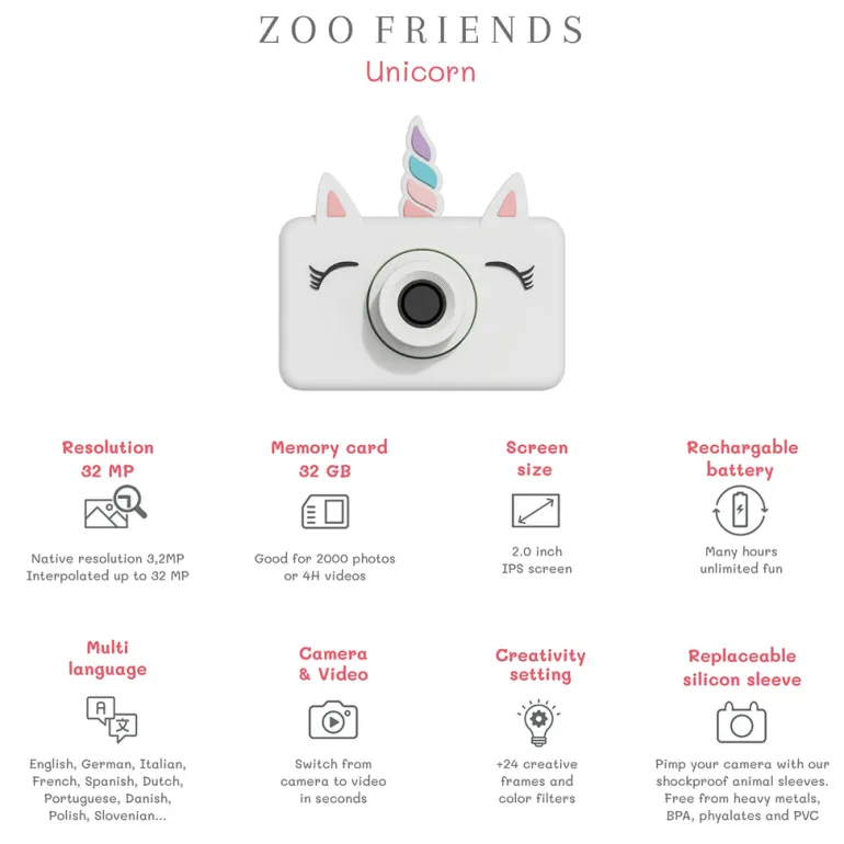 ZooFamily, Zoo Friends Kids Camera, Ages 3-7 - Unicorn